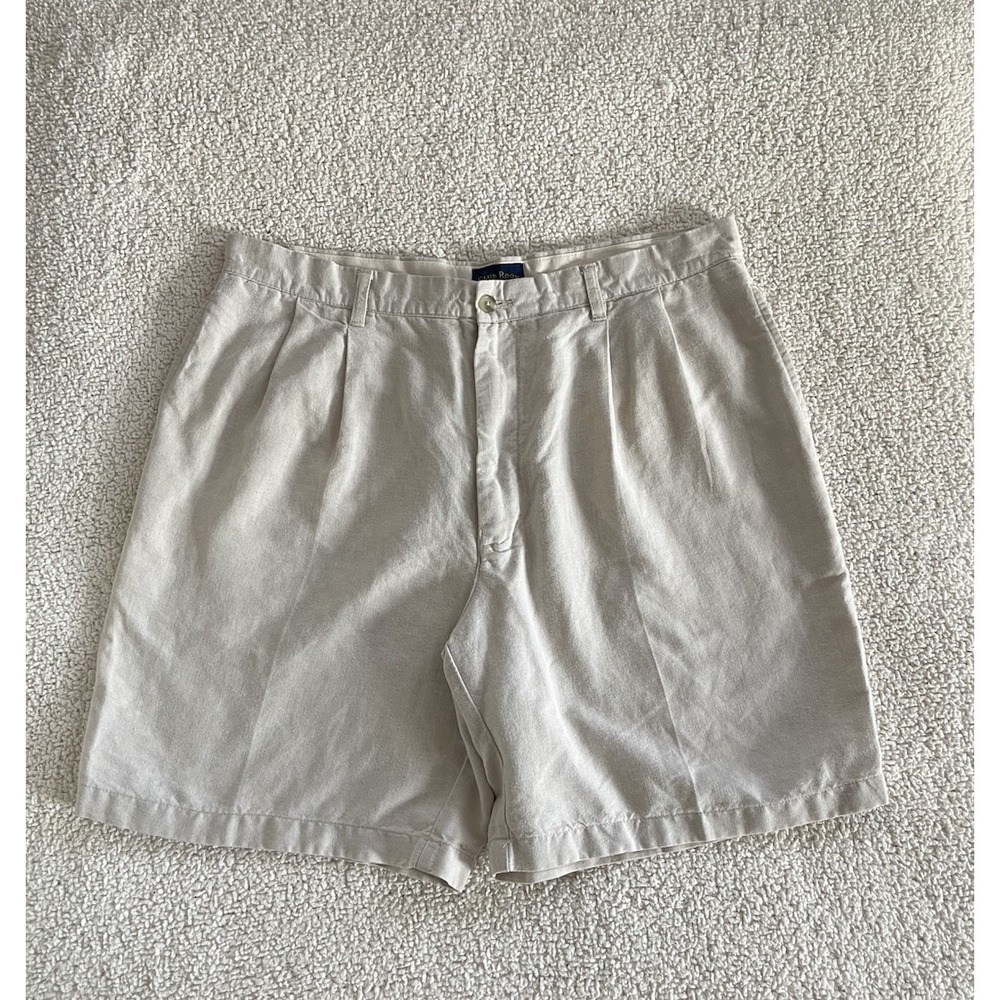 Club Room Linen Blend Pleated Shorts Men's 36 Khaki Beige Classic Casual Rustic